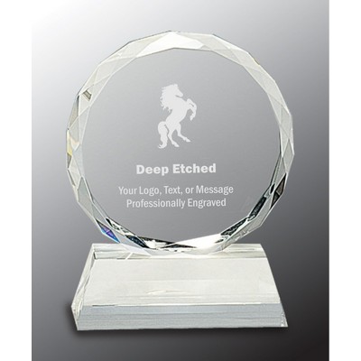 5" Round Facet Crystal Award on Clear Pedestal Base