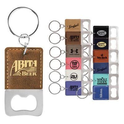 Rectangular Bottle Opener Keychain - Leatherette