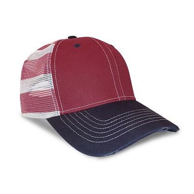 Patriotic Retro Look Flag Printed Mesh Trucker Cap