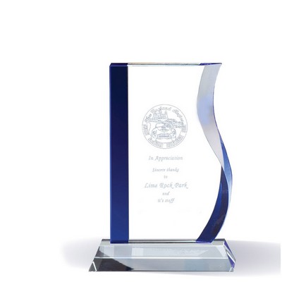 7 ½" Wave Glass Award w/Blue Edges