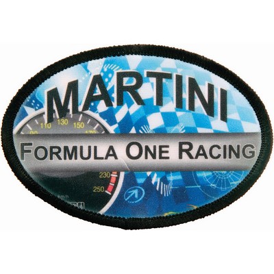 3" x 2" Oval Sublimatable Patch with Adhesive & Black Border