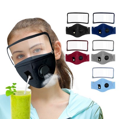 Cotton Mouth Mask w/Drinking Hole & Face Shield