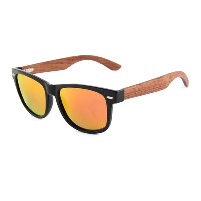 Rose Wood Sunglasses - Red Mirror Lenses, Black Frames