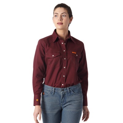 Wrangler® Women's Burgundy Red Flame Resistant Snap Closure Work Shirt