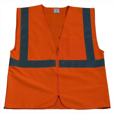 ANSI/ISEA 107-2015 CLASS 2 Orange Solid Safety Vests With Zipper Closure