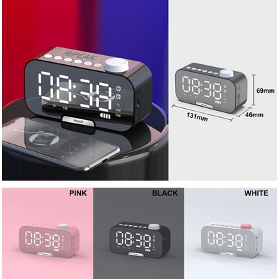 2000 mAh Digital LED Mirror Radio Alarm Clock Wireless Speaker W/Knob And Phone Bracket