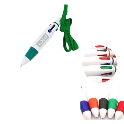 4 Color Ink Retractable Shuttle Pens with Lanyard