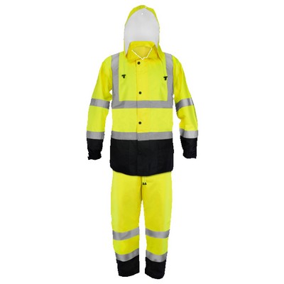 ANSI Class 3 Hi-Vis Polyester/PU Rain Coat & Pants