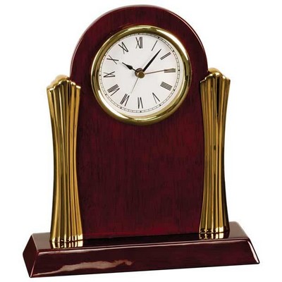 8.25" x 7.5" Rosewood Piano Finish Clock with Gold Columns