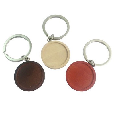 Round Circle Wooden Keychain