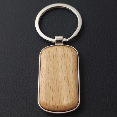 Ellipse Wood Keychain w/Metal Frame