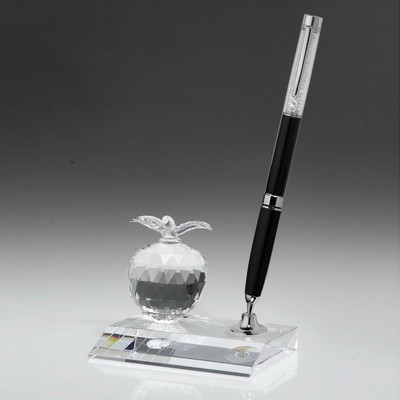 Ballpoint pen, Pen set, Desktop,Award- Awards, Trophy,Crystal Apple Pen Set w/ Black Pen