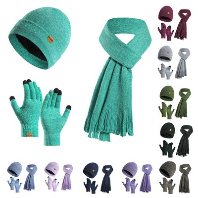 Beanie Hat Scarf Touch Screen Gloves Set