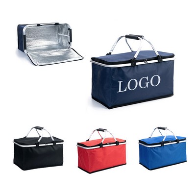 Foldable Insulated Large Picnic Basket Cooler with Lid