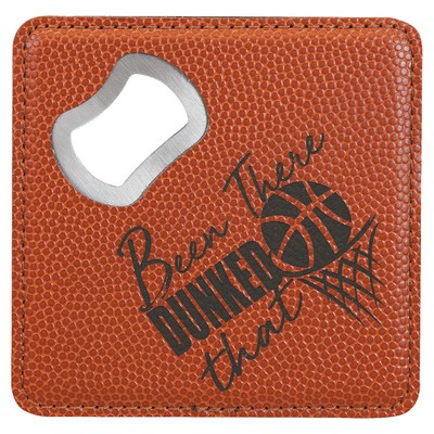 4" x 4" Square Basketball Leatherette Bottle Opener Coaster