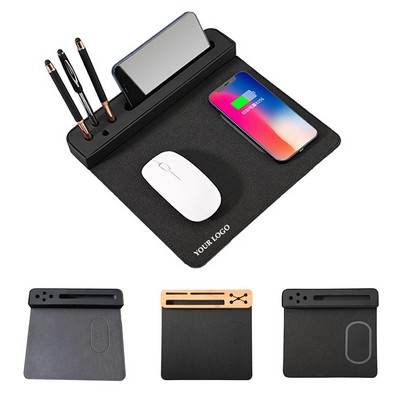 Pu Mouse Pad With Wireless Charging Pen Holder