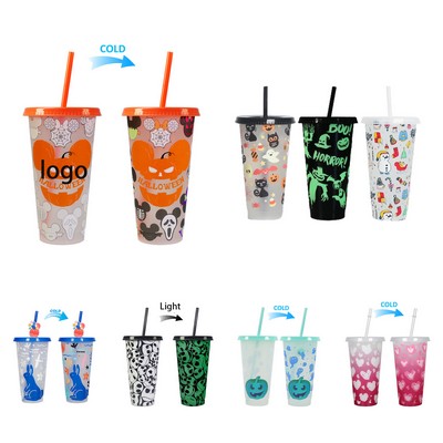 Festive Theme Color Changing Cold Cups With Lids Straws