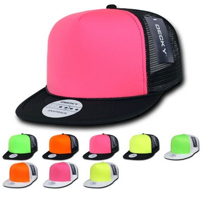 Decky Five Panel Neon Trucker Cap w/Flat Bill