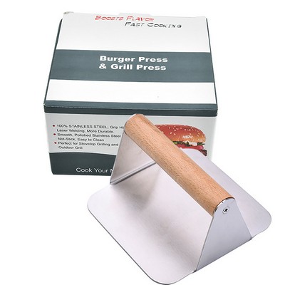 Wood Handle Stainless Steel Burger Press