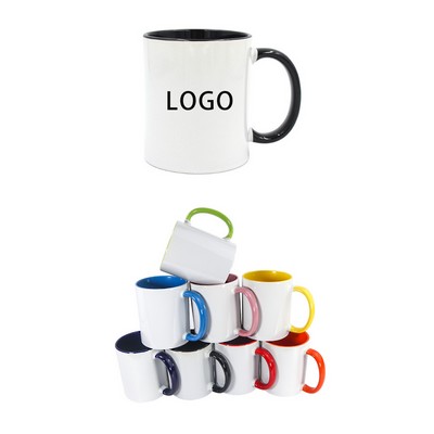 11 Oz. Two-Tone Coffee Ceramic Mugs w/Color Handle