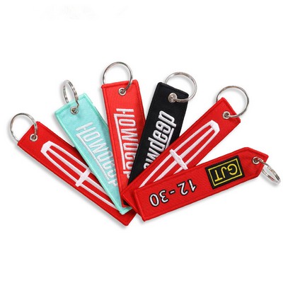 Custom Embroidered Woven Key Tags Fabric Keychain with Split Ring