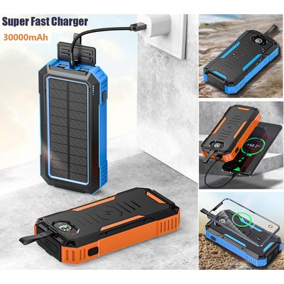 30000mah 22.5W Fast Charge Solar Wireless Power Bank