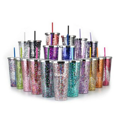 24 Oz. Glitter Tumblers W/ Straws