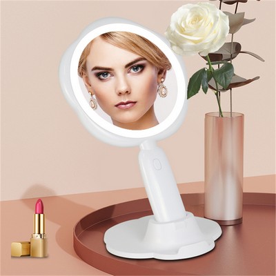 Flower design chargable 5X magnifying lamp cosmetic makeup mirror with phone stand