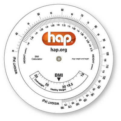 .020 White Vinyl Plastic Wheel Calculator Metric Body Mass Index (4.25" dia.) Full Color Imprint