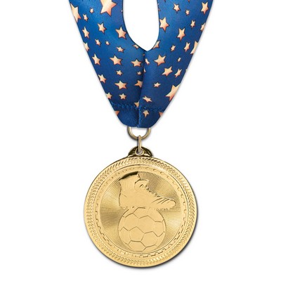 2" Soccer Brite Laser Medal w/ Stock Millennium Neck Ribbon