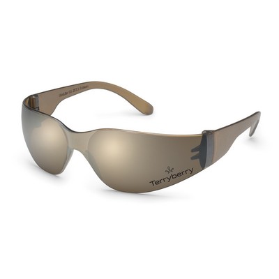 Mocha frame, universal-fit temple, mocha mirror lens, Starlite safety glasses