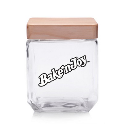 41 Oz. Square Glass Candy Jars with Wooden Lid