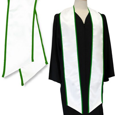 White 84" Graduation Stole with Kelly Green Binded Edge