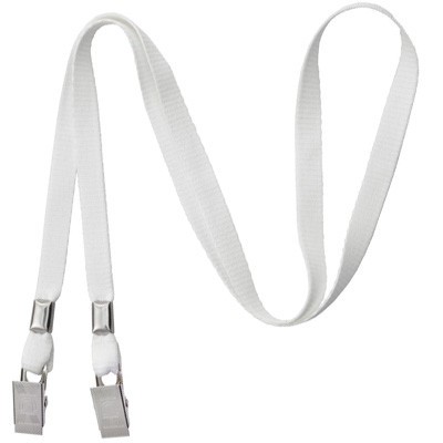 3/8" Blank Double Ended Lanyard w/Bulldog Clip (White)