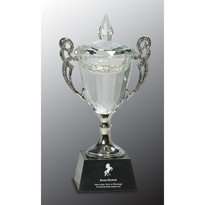 8" Crystal Cup with Silver Handles and Stem Crystal Award