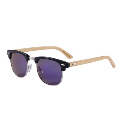 Bamboo Sunglasses - Ice-Blue Mirror Lenses - Black Frames