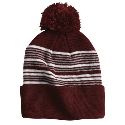 Sportsman™ Striped Pom-Pom Knit Beanie (Blank)