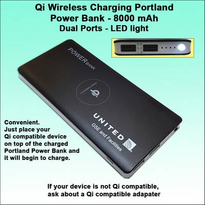 Qi Wireless Charging Portland Power Bank 8000 mAh - Black