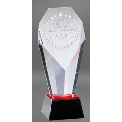 Large Crystal Slant Face Award w/Red Highlight Base