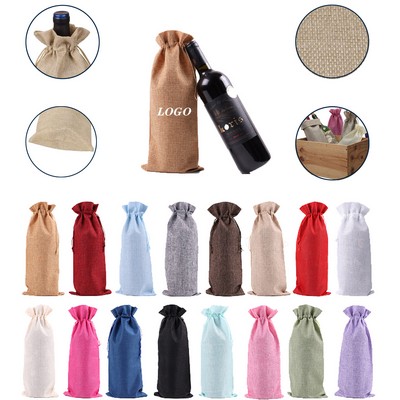 Burlap Wine Bottle Bags w/Drawstring (13.8"x5.9")