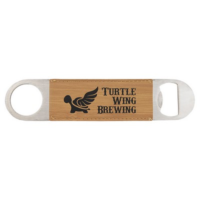 Bamboo 1-1/2"x7" Oval Rectangle Bottle Opener, Laserable Leatherette