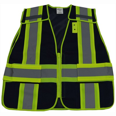 Navy Blue Mesh Safety Vest with Lime Contrast Binding