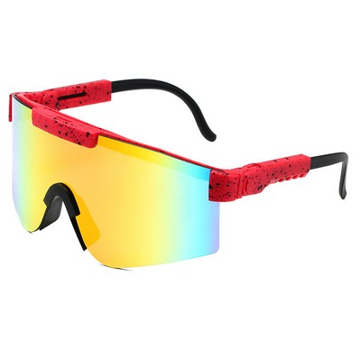 Goggle Sunglasses - Red Mirror Lenses - Red Frames