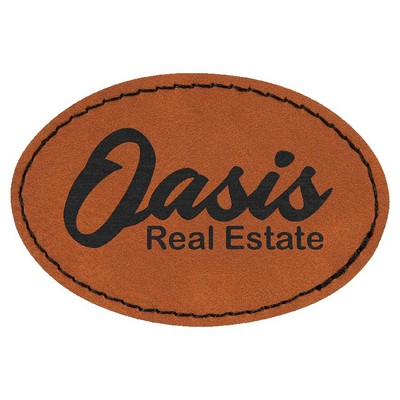 Oval Engraved Patch with Adhesive, Rawhide Faux Leather, 3" x 2"