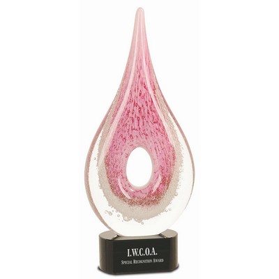 12" Pink Round Window Raindrop Art Glass Award