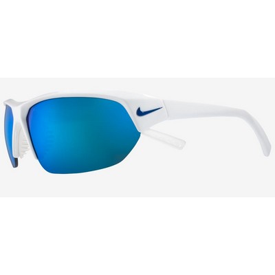 Nike® Skylon Ace White/Gray Sunglasses w/Blue Mirror Lenses & Blue Swoosh