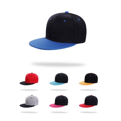 Stock 2-Tone Polyester 6 Panel Cap, Flat Visor, Snapback Fastener