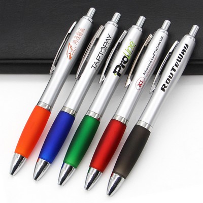 Twist Action Silver Pens w/Colored Rubber Grip