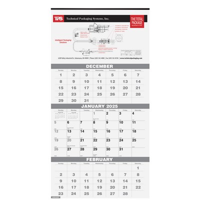 Three Month At A Glance Wall Calendar w/1 Color Imprint (12¼"x25")