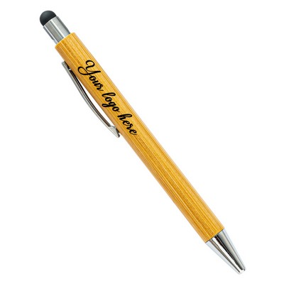 Eco-Friendly Bamboo Stylus Pen W/ Silver Trim